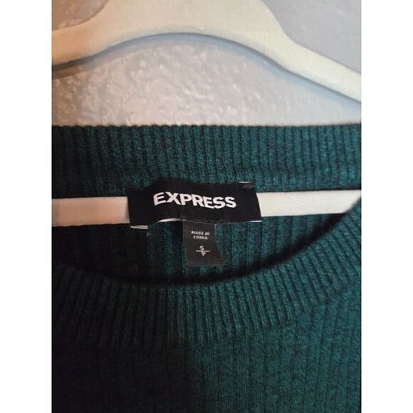 Express Women's Green Ribbed Long Sleeve Crewneck Sweater Size SP - Picture 7 of 7